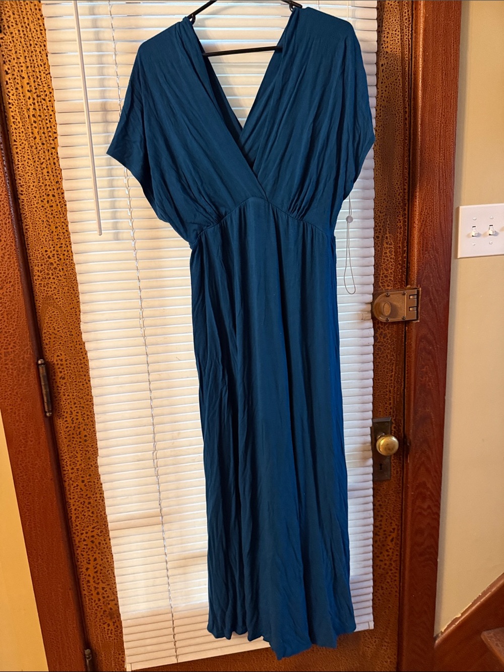 24/7 Comfort Apparel Teal V-Neck Maxi Dress
